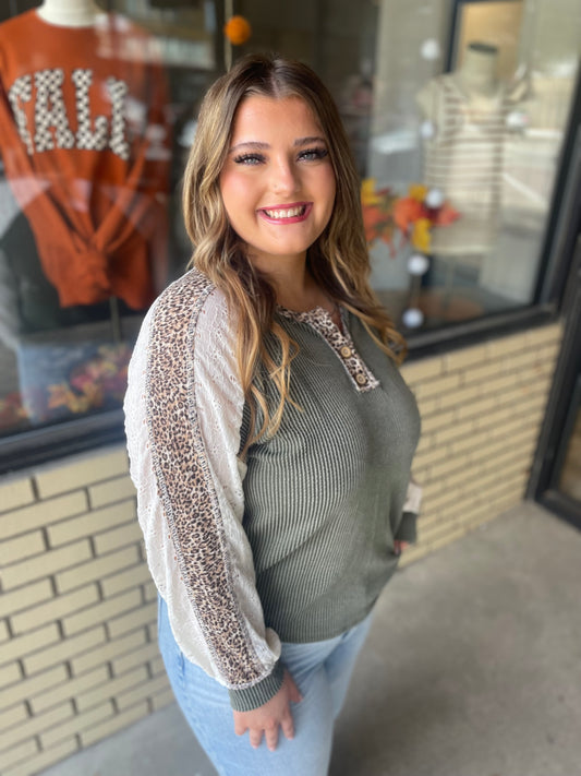 Emma Leopard  Color Block Pullover