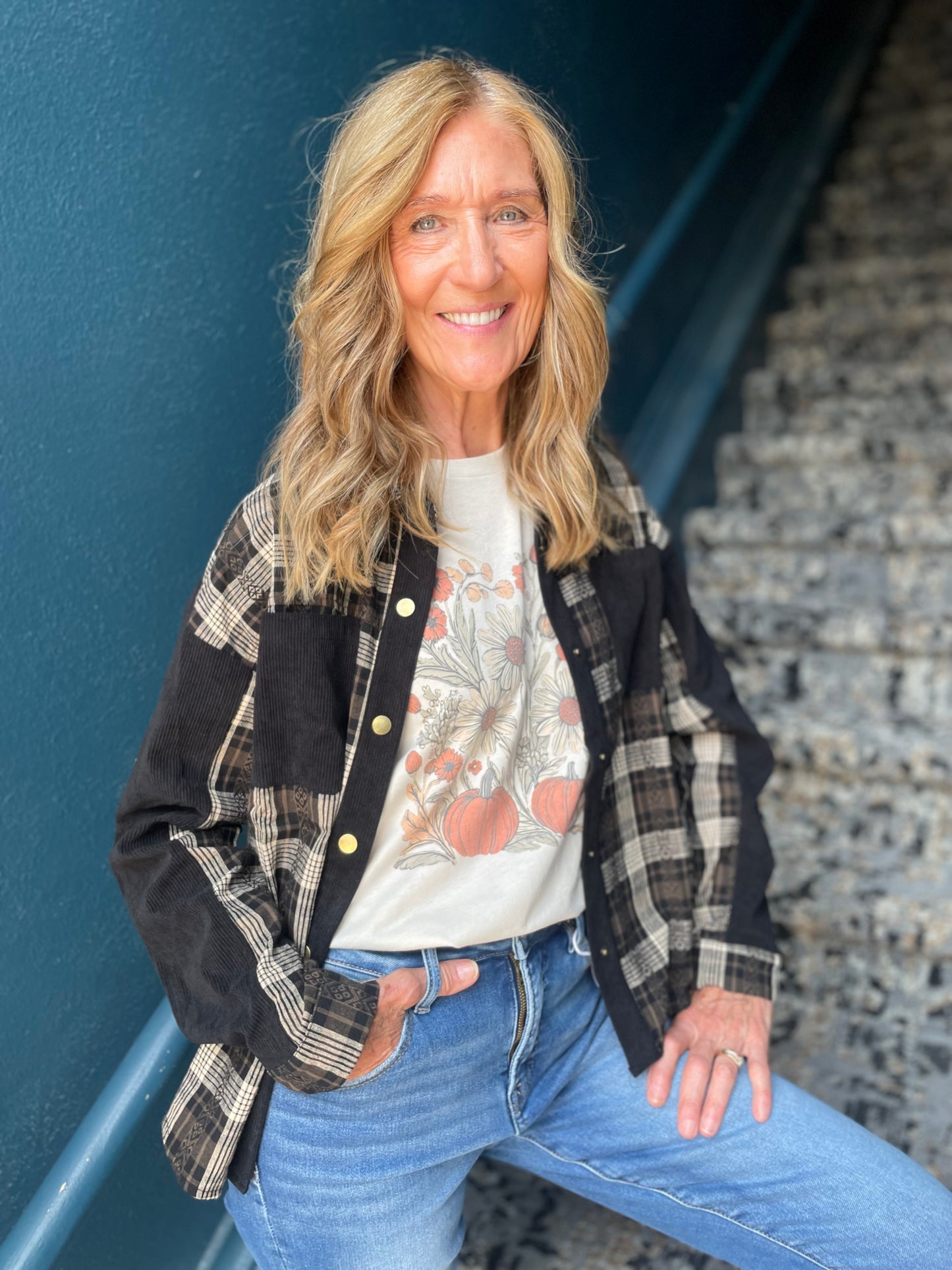 Flora Plaid Button top