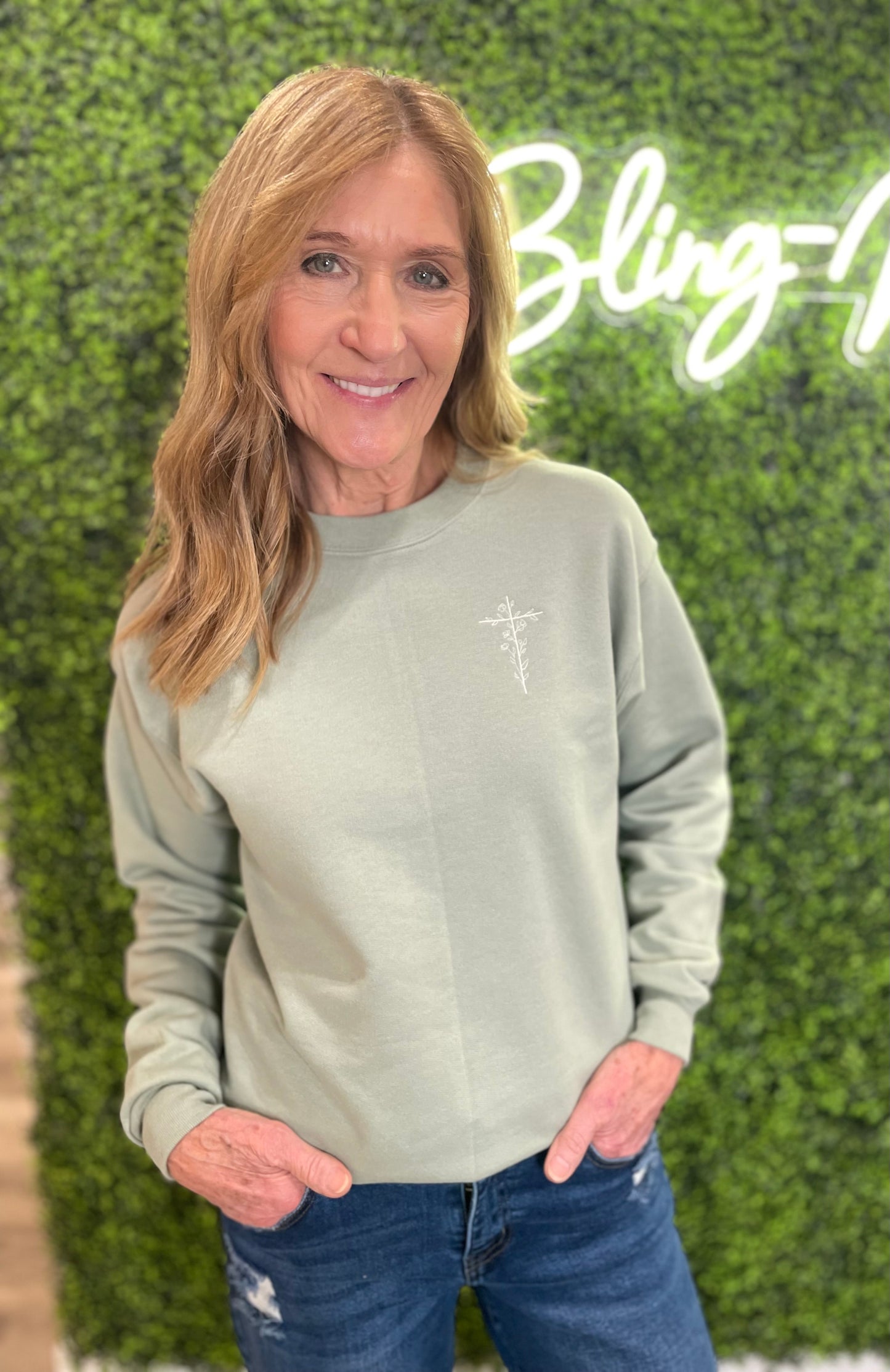 Embroidered Floral Cross Sweatshirt