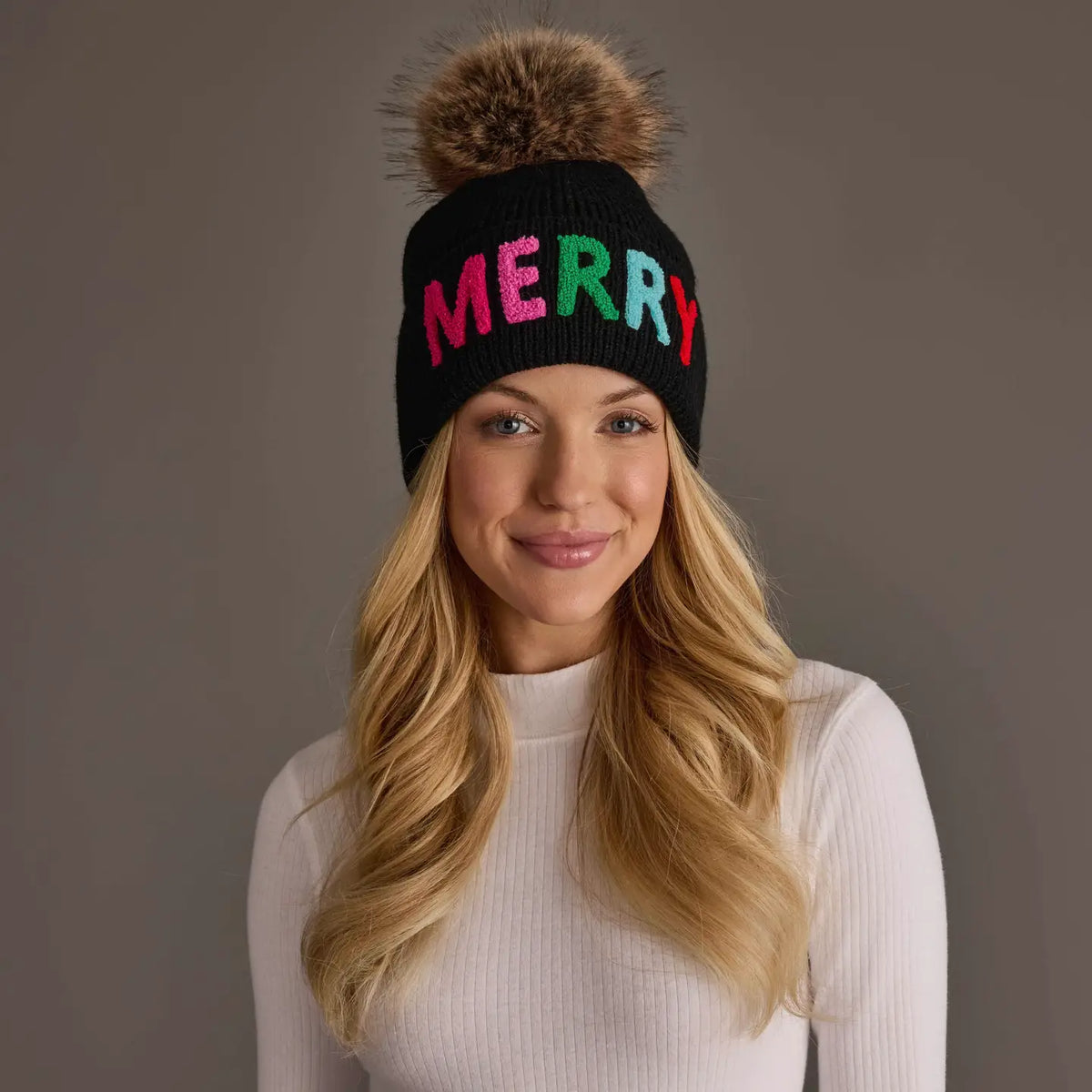 Black Merry Knit Pom Hat
