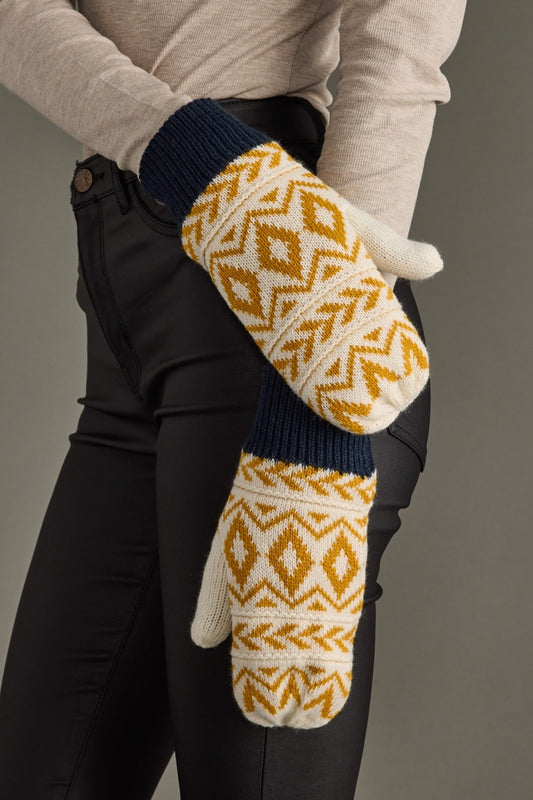 Navy & Gold Patterned Mittens