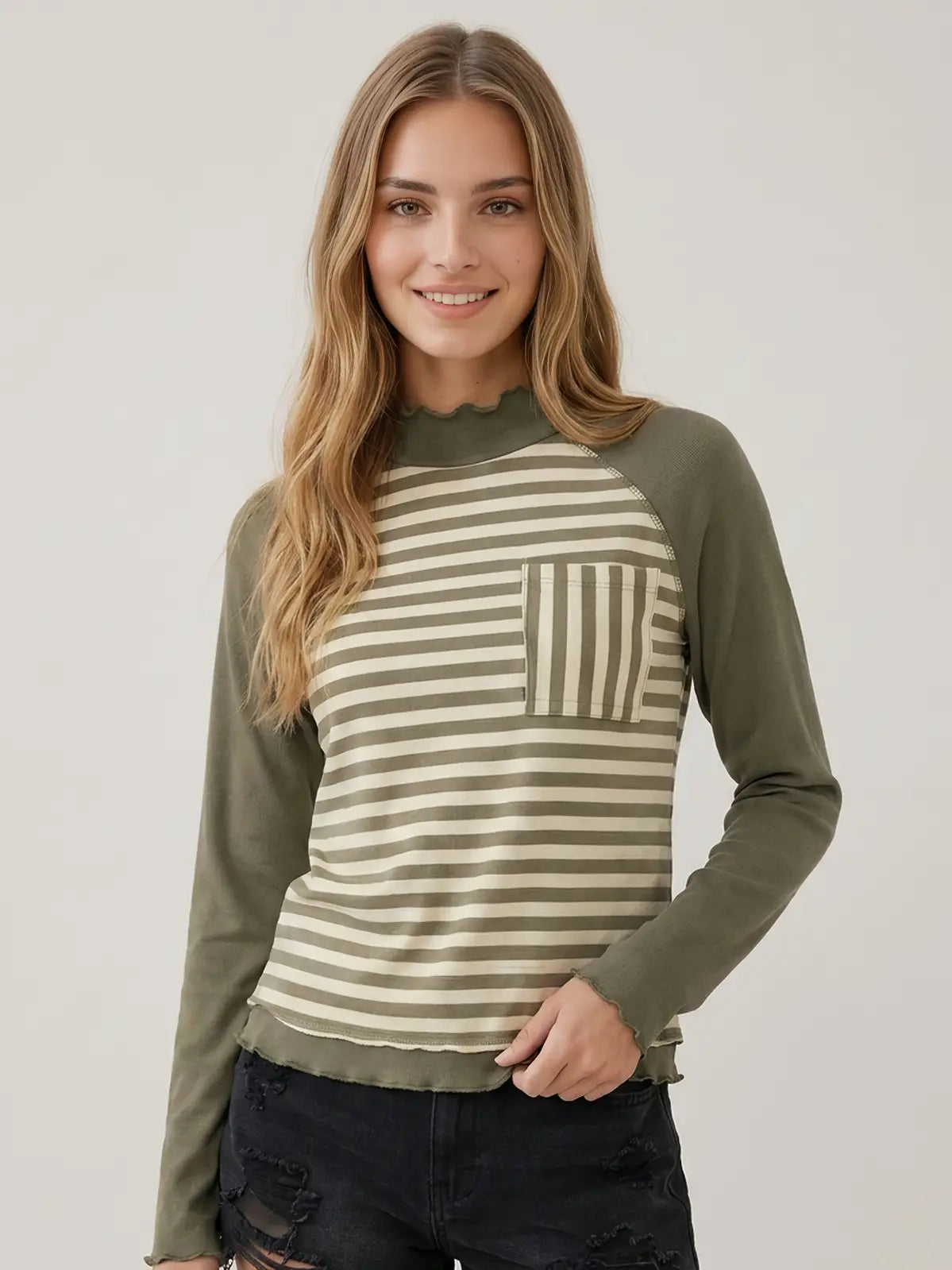 Lennon Striped Mock Neck
