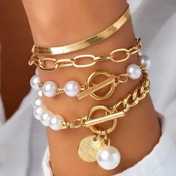 Pearl Chain Herringbone Bracelet