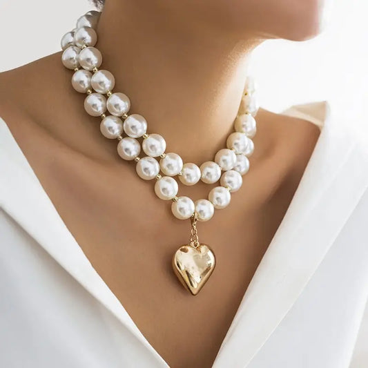 Lustrous Pearl Beaded Heart Necklace