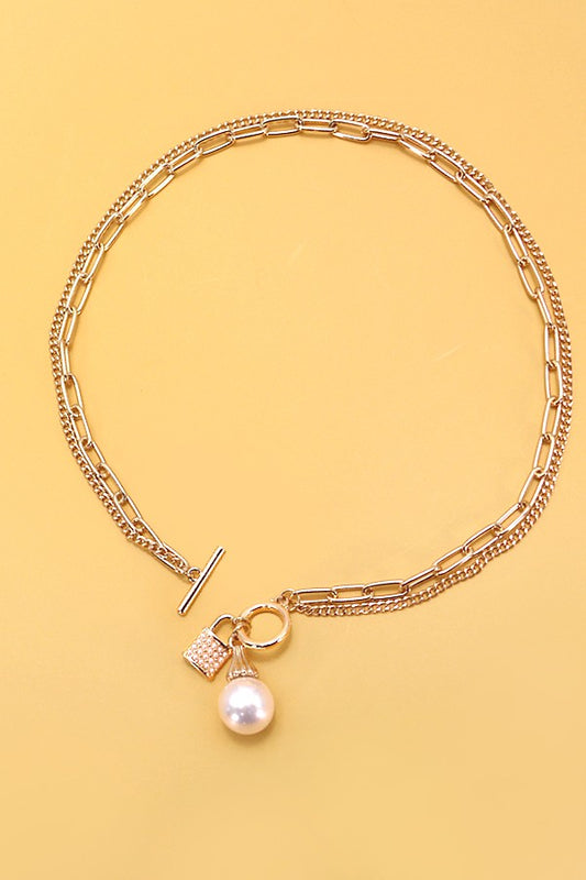 Pearl Lock Charm Necklace