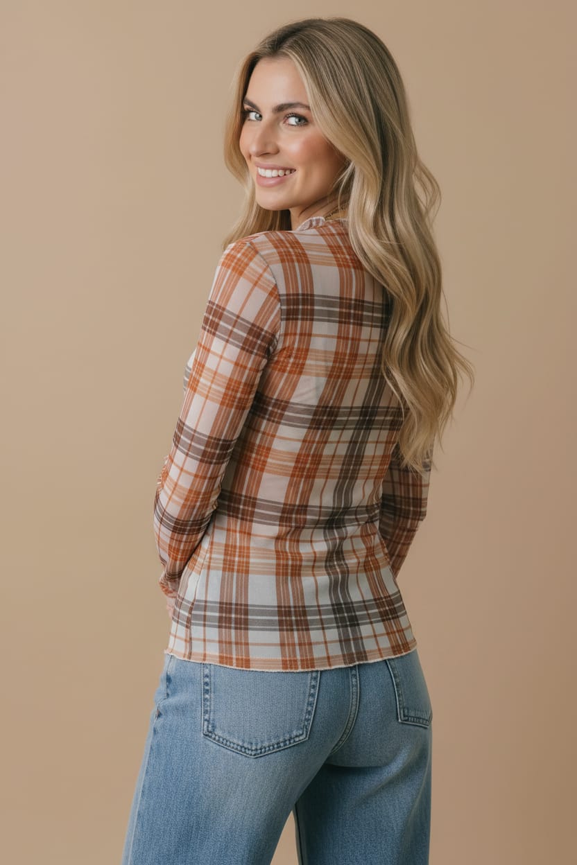 Karina Plaid Mesh Top