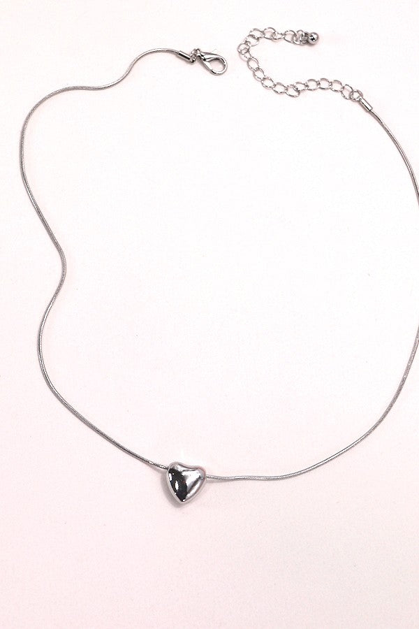 Mini Puff Heart Pendant Snake Chain Necklace