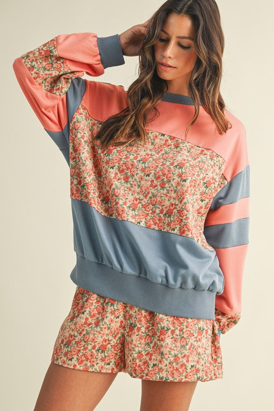 Stacia Floral Colorblock Pullover