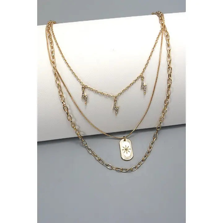 Star Dog tag Lightening Multi Chain Neck