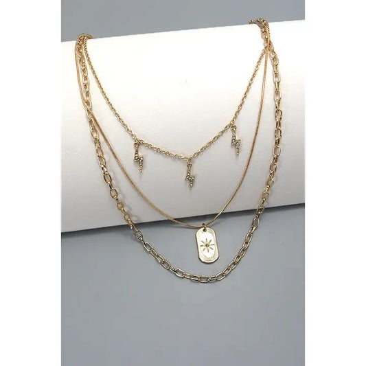 Star Dog tag Lightening Multi Chain Neck