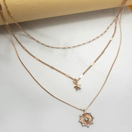 Multi Layer Set Starburst Pendant Necklace