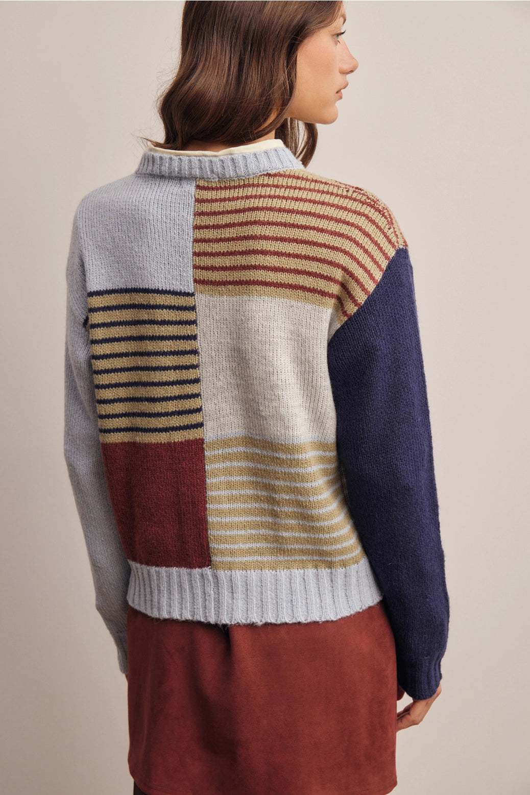 Delyla Striped Color Block Sweater