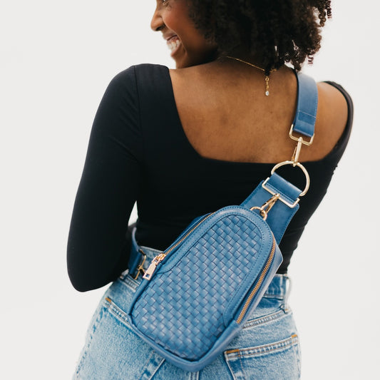 Waverly Blue Woven Sling Bag