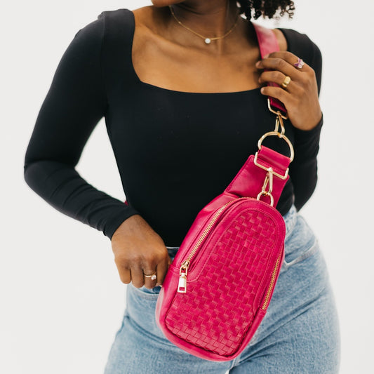 Waverly Fuchsia Woven Sling Bag