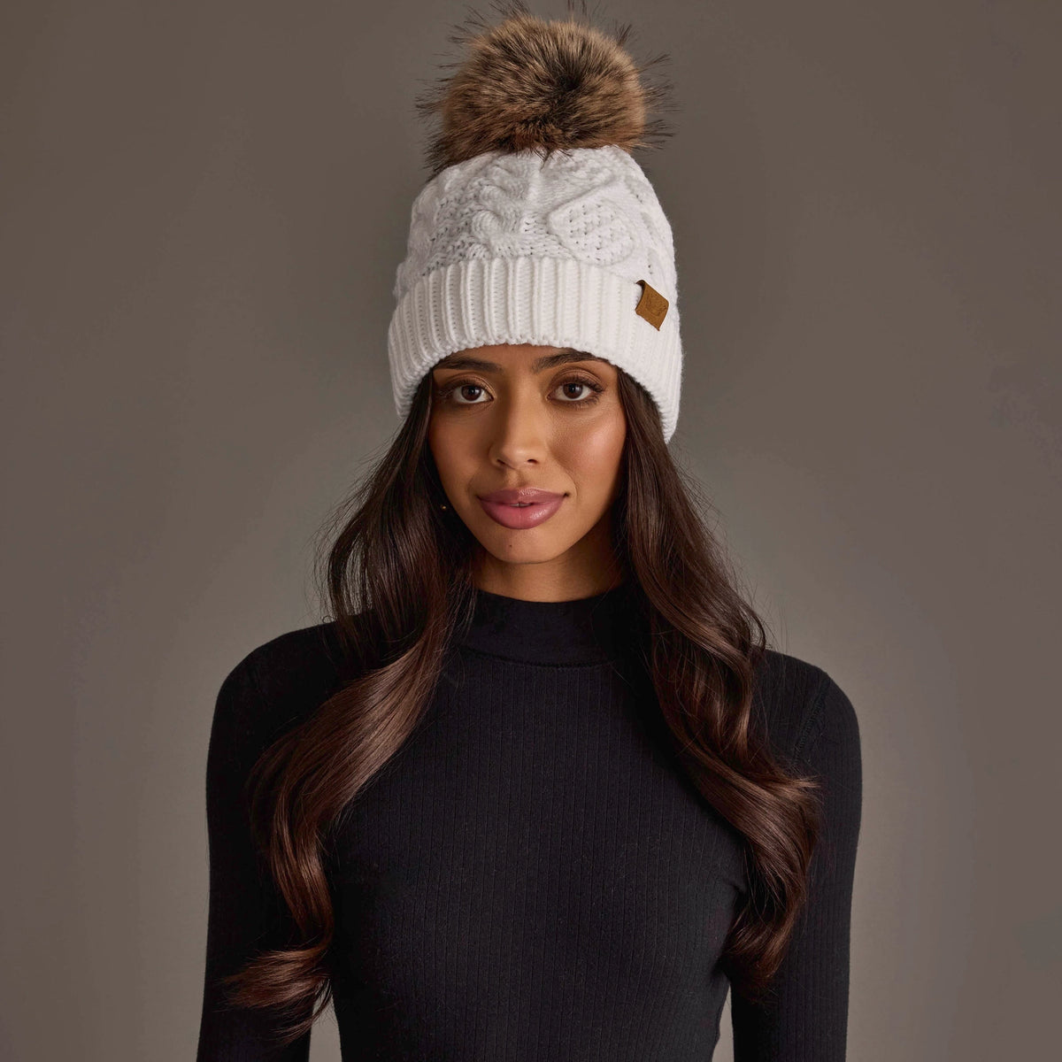 White Cable Knit Pom Hat