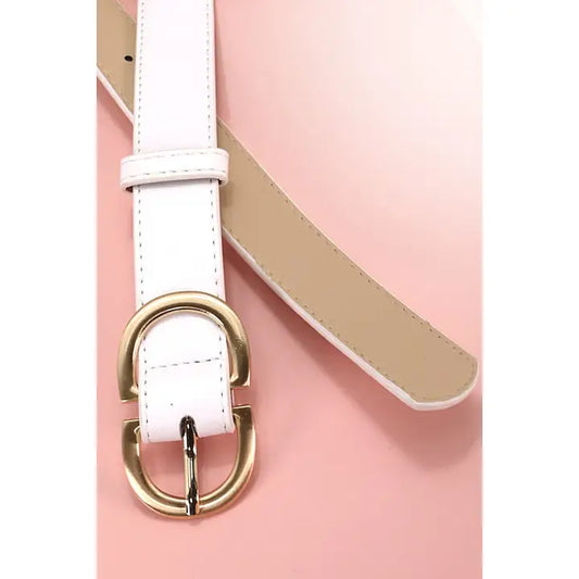 White Buckle Faux Leather Belt