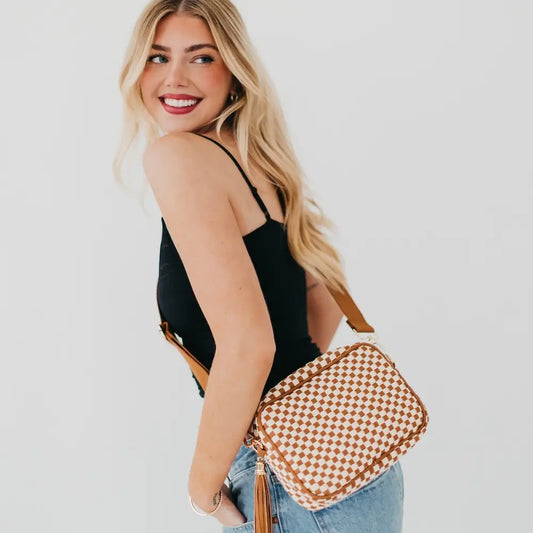 Willow Brown Checkered Camera Crossbody