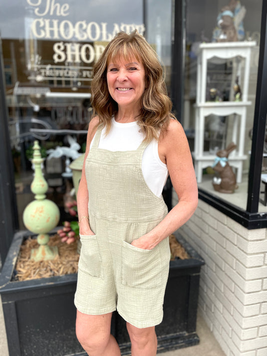 Upgrade your wardrobe with our chic light sage romper featuring convenient pockets for a touch of practical style! Trendy fashion, boutique, stylish women's clothing, chic apparel unique clothing store. fashion-forward