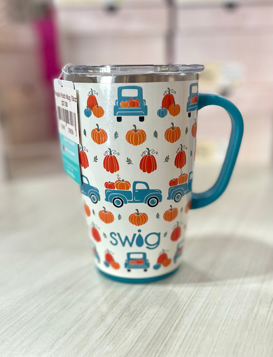 Swig mug pumpkin blue truck pumpkin patch handle 18 oz