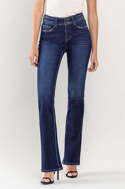 Step up your denim game with our comfy high-rise boot cut jeans that stretch for the perfect fit and style!  Trendy fashion, boutique, stylish women's clothing, chic apparel unique clothing store. fashion-forward