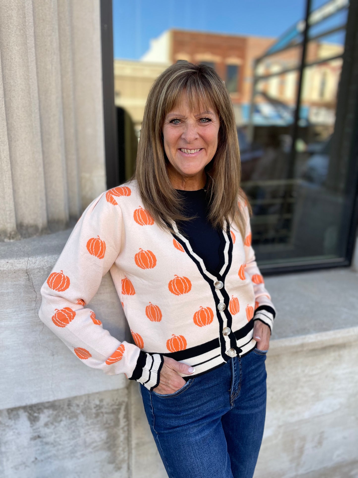 pumpkin cardigan button down soft comfortable comfy adorable thanksgiving swe4ater