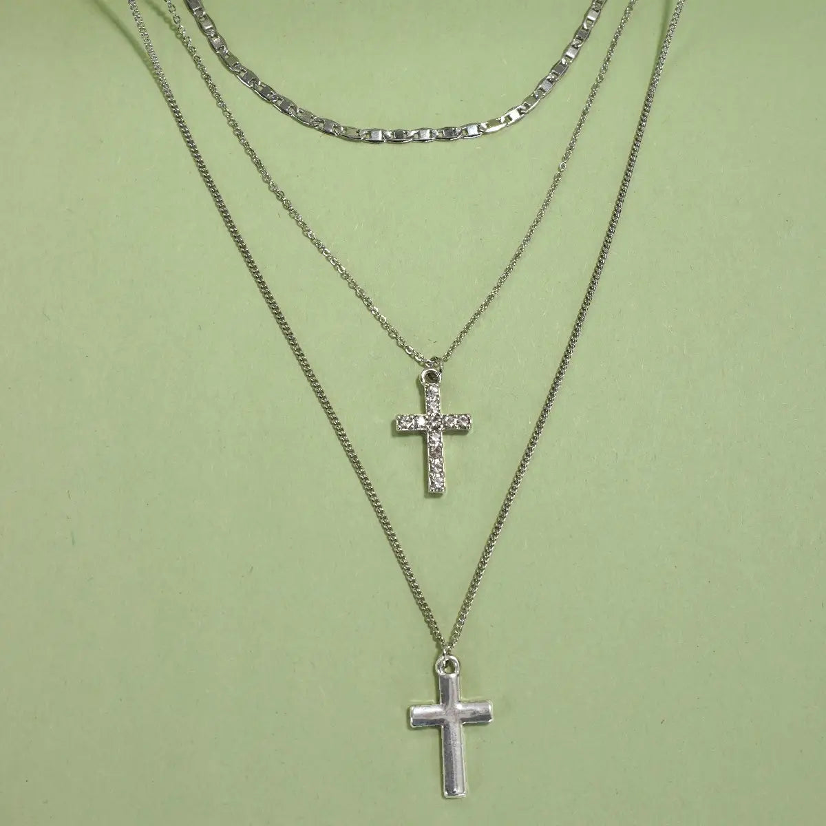 Multi Layer Double Cross Necklace