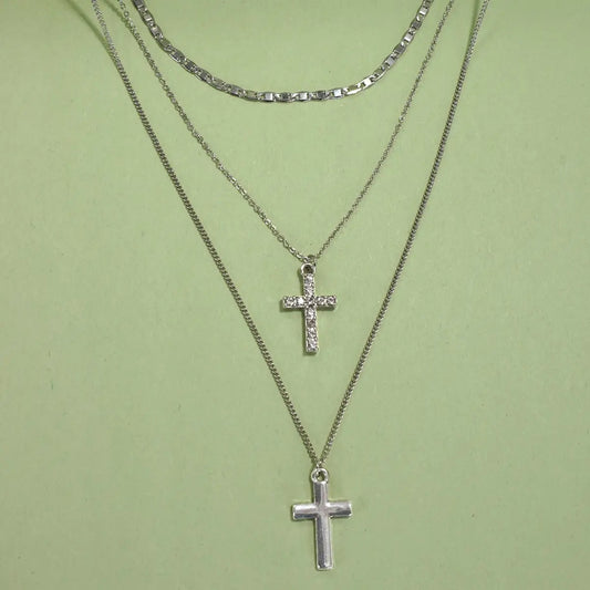 Multi Layer Double Cross Necklace