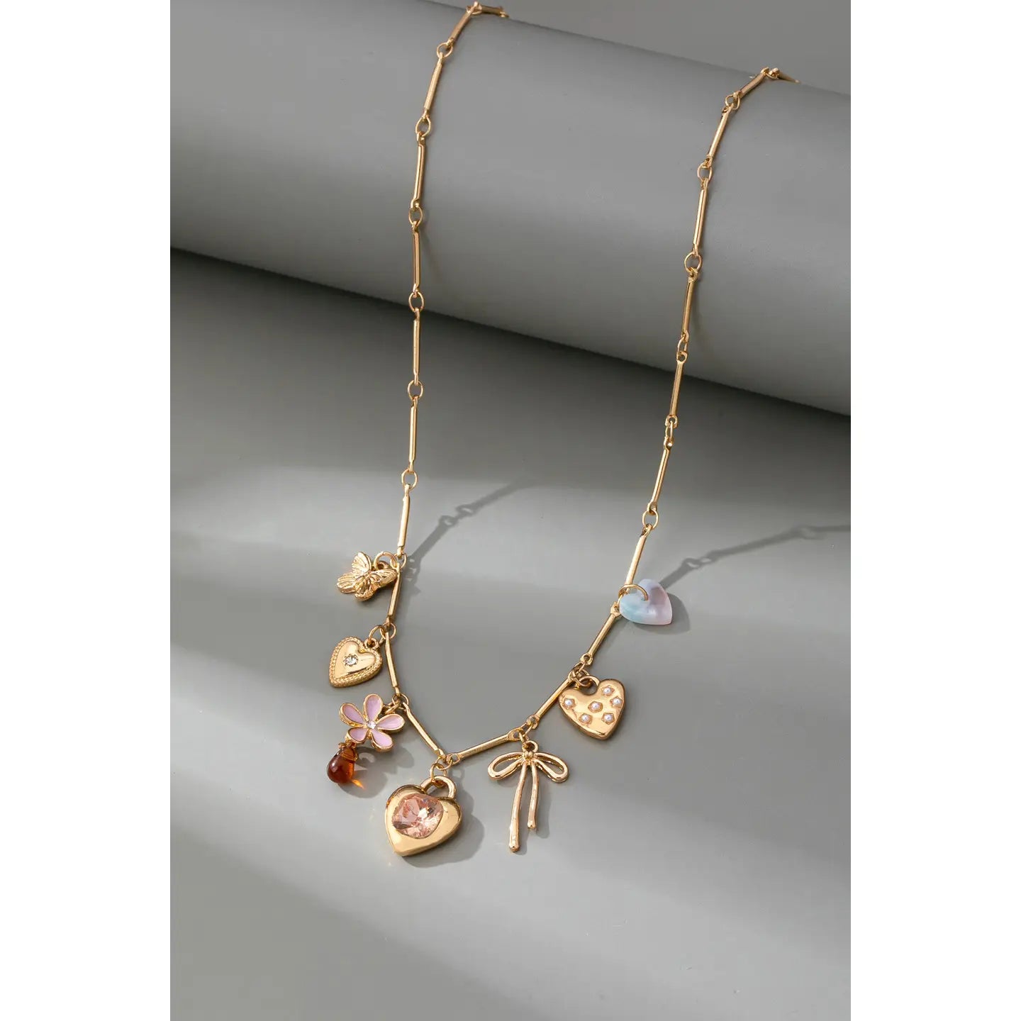 Charm Necklace-Hearts Flower Bow Butterfly