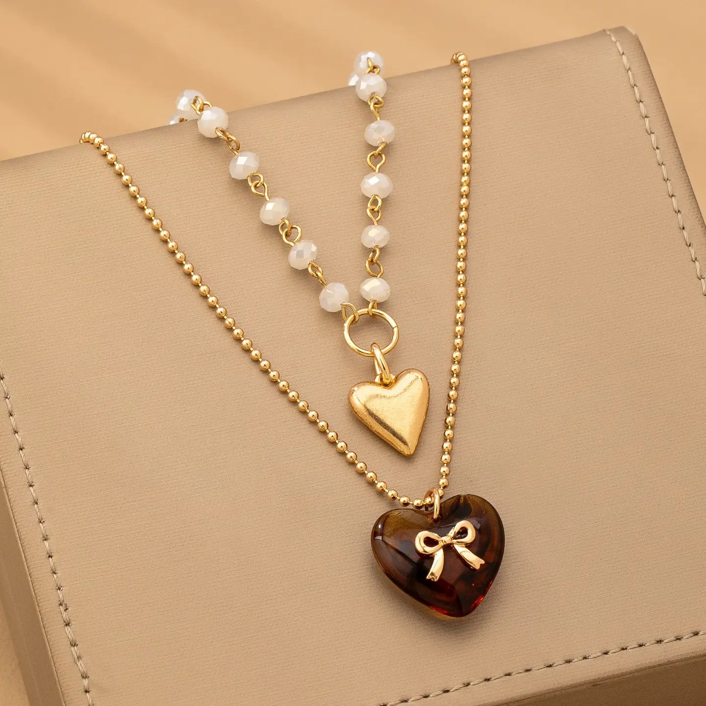 Multi Layer Double Heart Charm Necklace