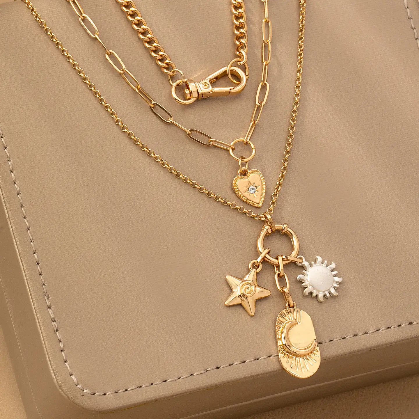 Multi Layer Celestial Star Moon Charm Necklace