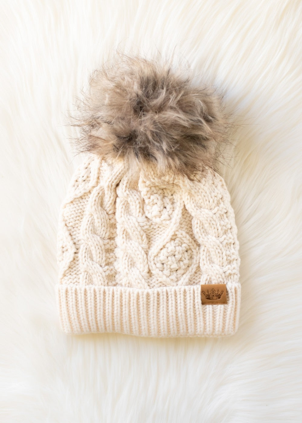 Beige Cable Knit Hat