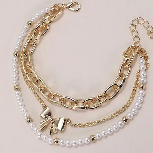 Bow Pearl Link Bracelets