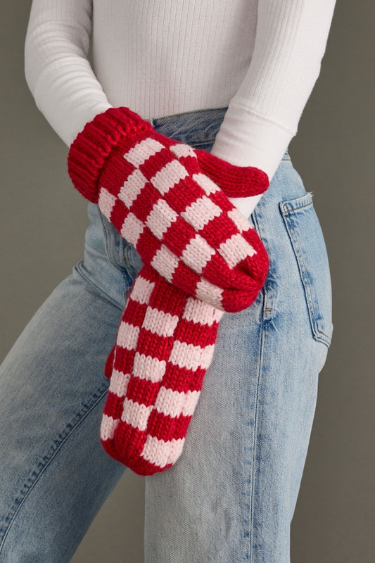 Red and Pink Checkered Mittens