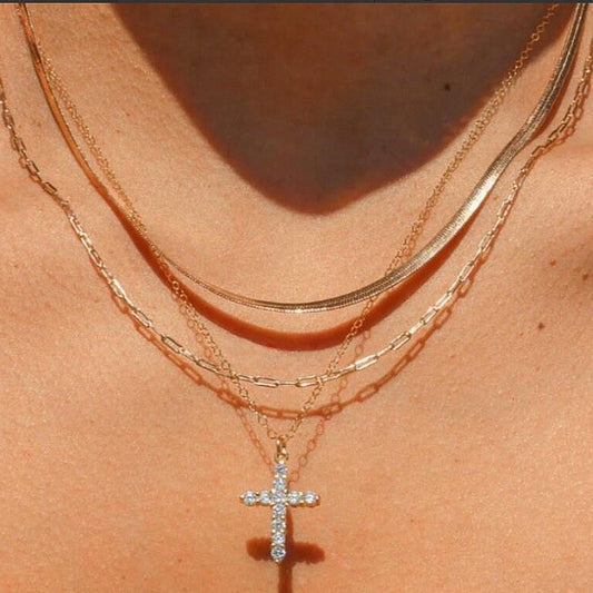 18K Layered Cross Necklace