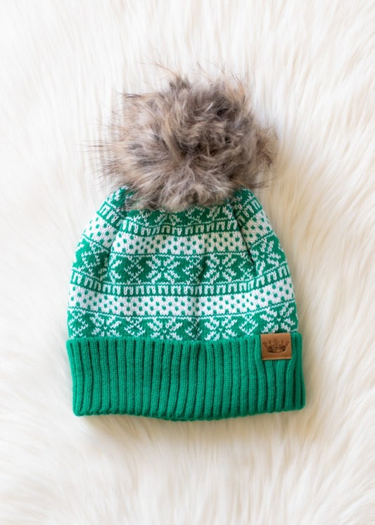Green and White Winter Hat